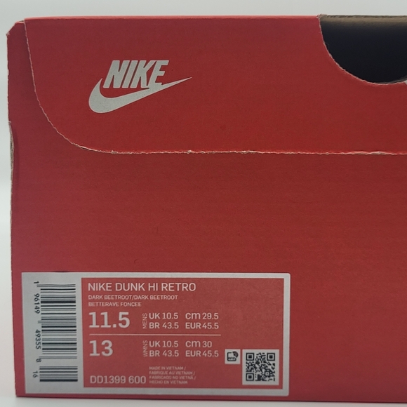 Nike Dunk High Dark Beetroot DD1399-600, Mens Size 11.5 - Worn Once, Like New! - Picture 10 of 10